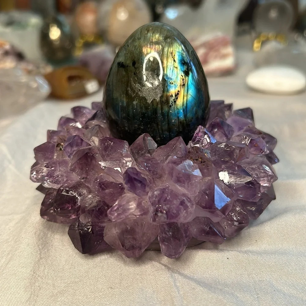 Amethyst Points Crystal Holder | Candle or Sphere Stand |Brazil | Natural Stone - Picture 7 of 7